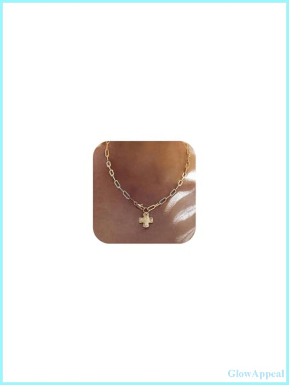 Chunky Cross Necklace for Women, 14K Gold Plated Paperclip Chain, 18 Inch